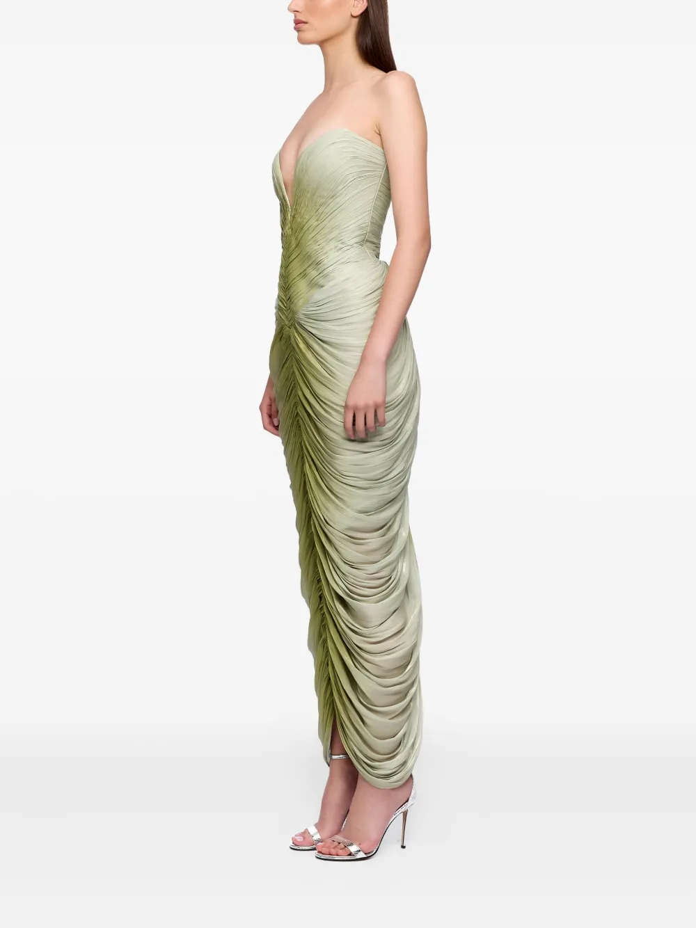 Ana Radu draped strapless midi dress Groen