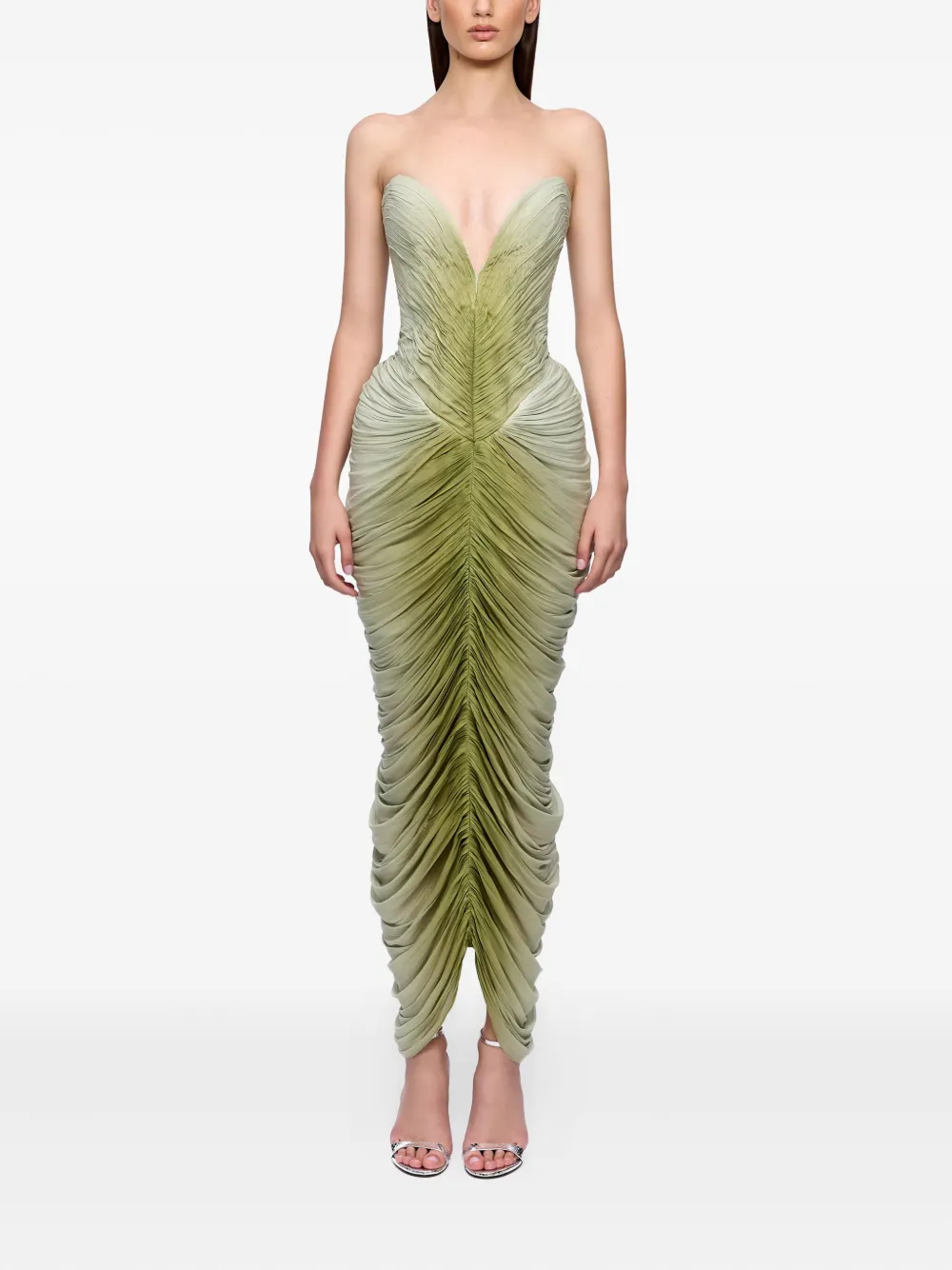Ana Radu draped strapless midi dress Groen