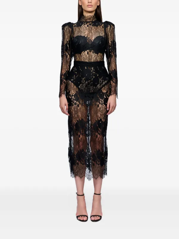 Ana Radu Robe En Dentelle à Col Montant Noir FARFETCH FR