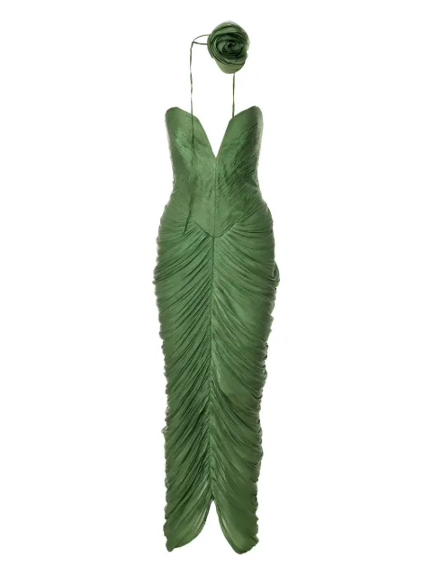 Ana Radu rose-embellished draped midi dress