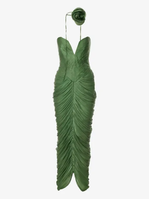 Ana Radu rose-embellished draped midi dress