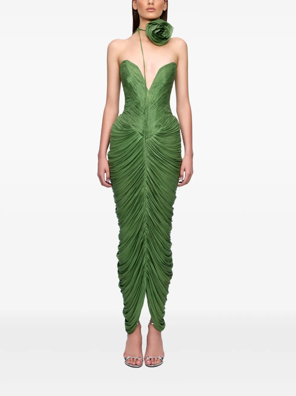 Ana Radu rose-embellished draped midi dress | Evening Dresses | Image 2