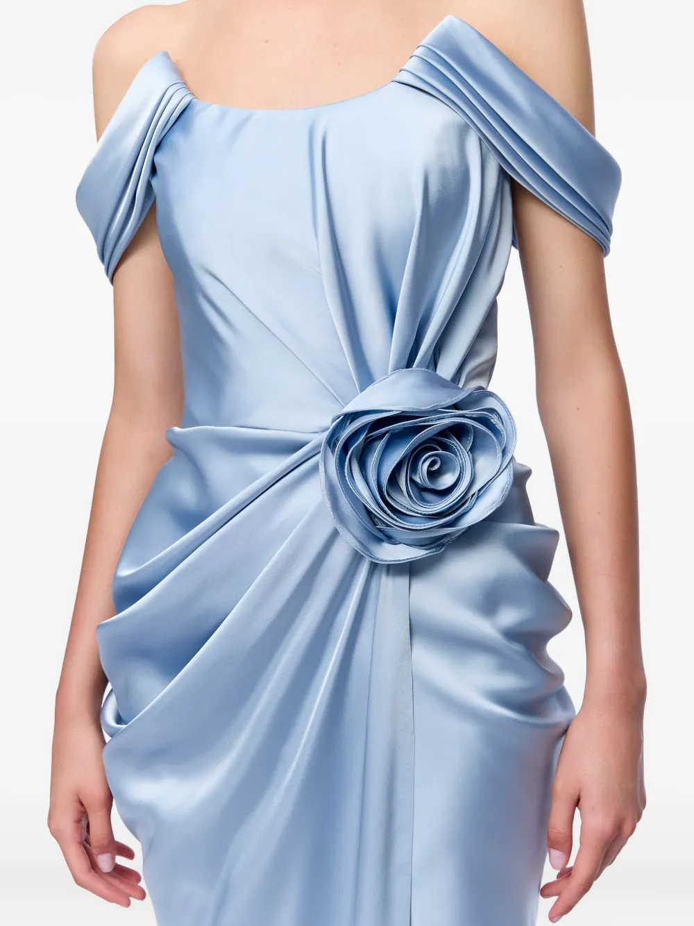 Ana Radu rose-embellished satin maxi dress Blauw