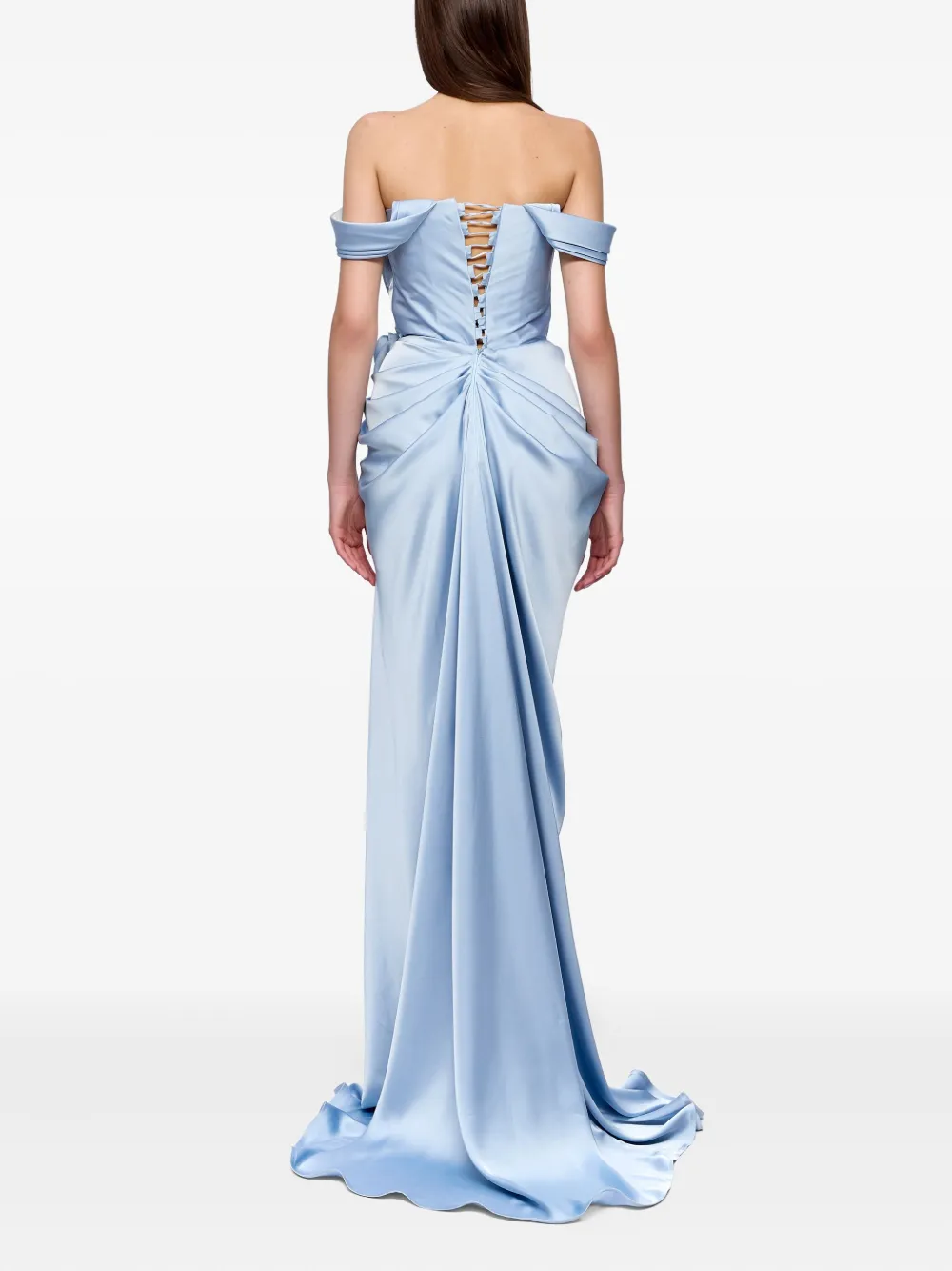 Ana Radu rose-embellished satin maxi dress Blauw