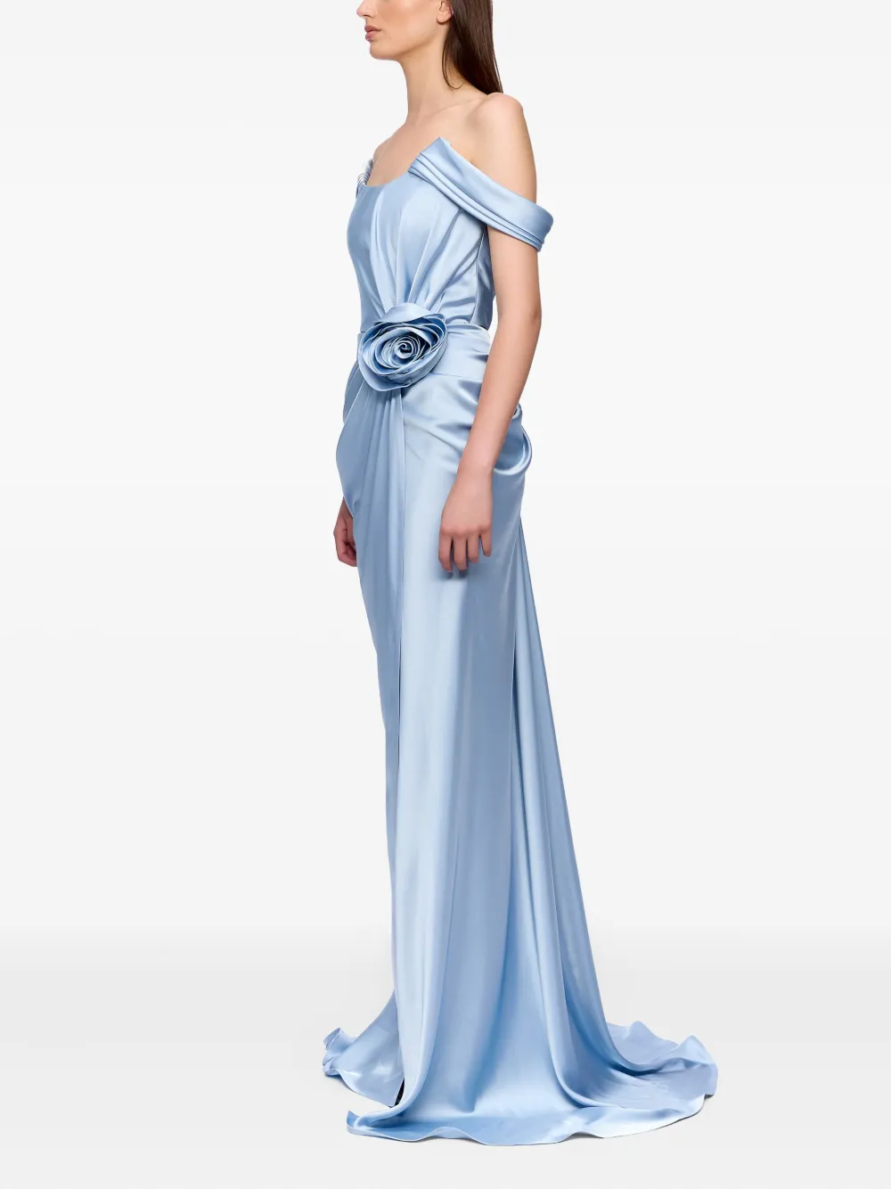 Ana Radu rose-embellished satin maxi dress Blauw
