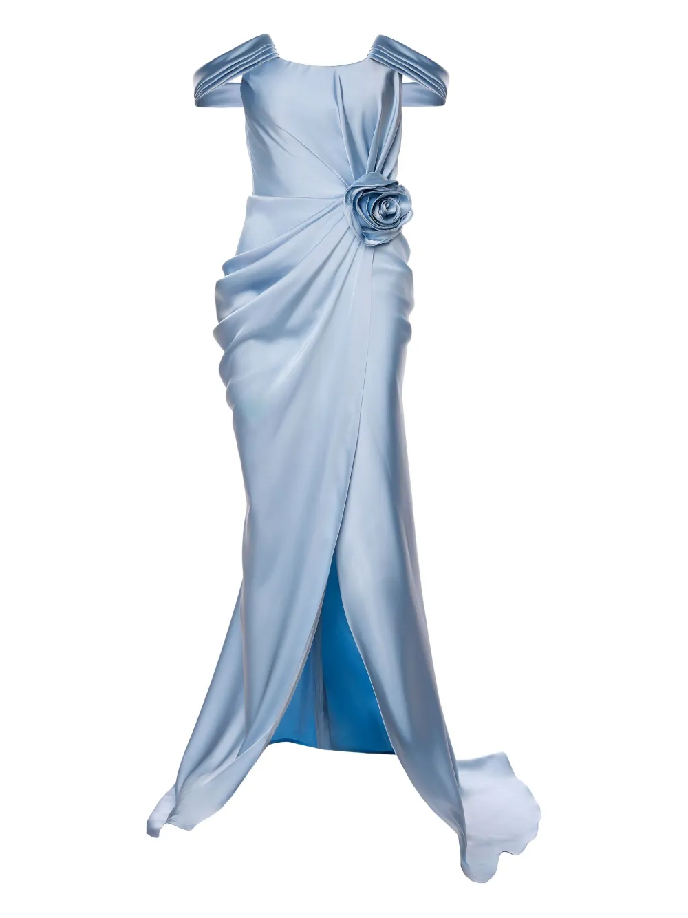 Ana Radu rose-embellished satin maxi dress - ブルー Ana Radu rose-embellished satin maxi dress - ブルー