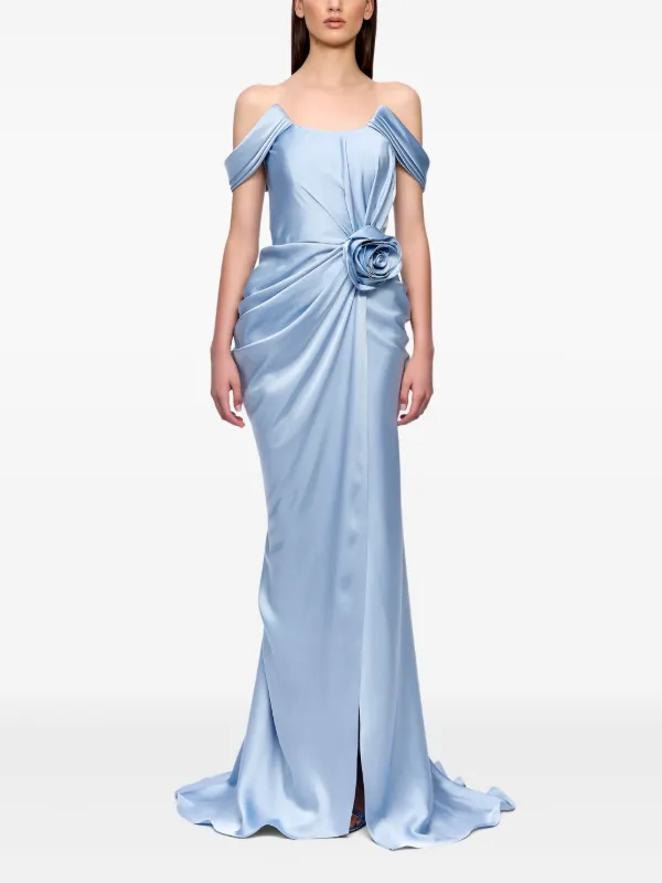 Ana Radu rose-embellished Satin Maxi Dress | Blue | FARFETCH