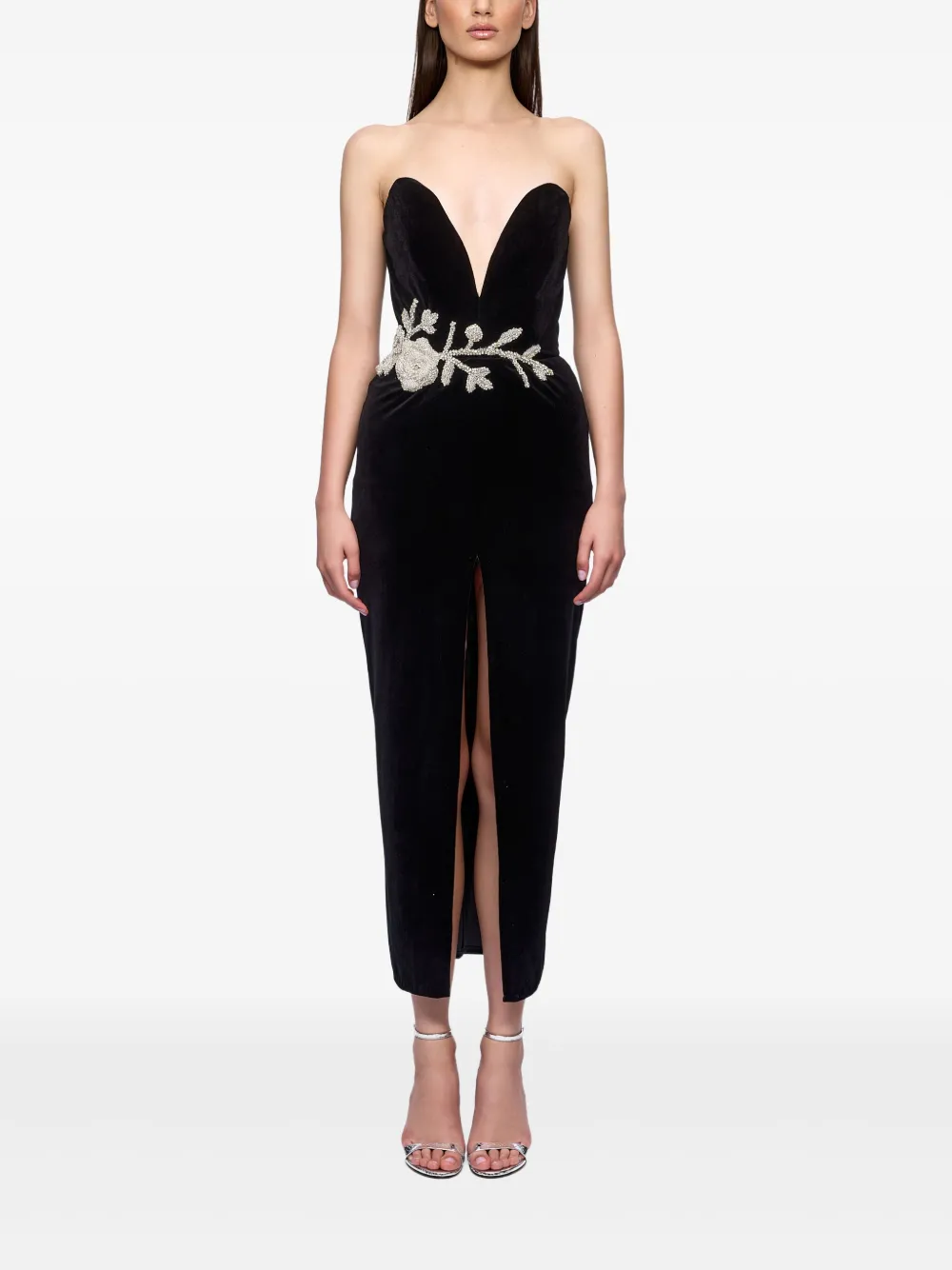 Ana Radu Embellished Velvet Midi Dress In Black