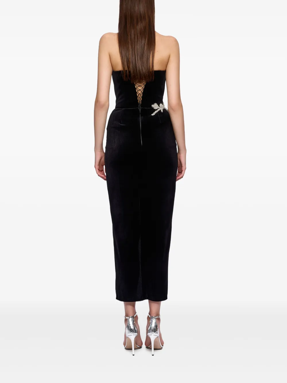 Ana Radu Embellished Velvet Midi Dress In Black