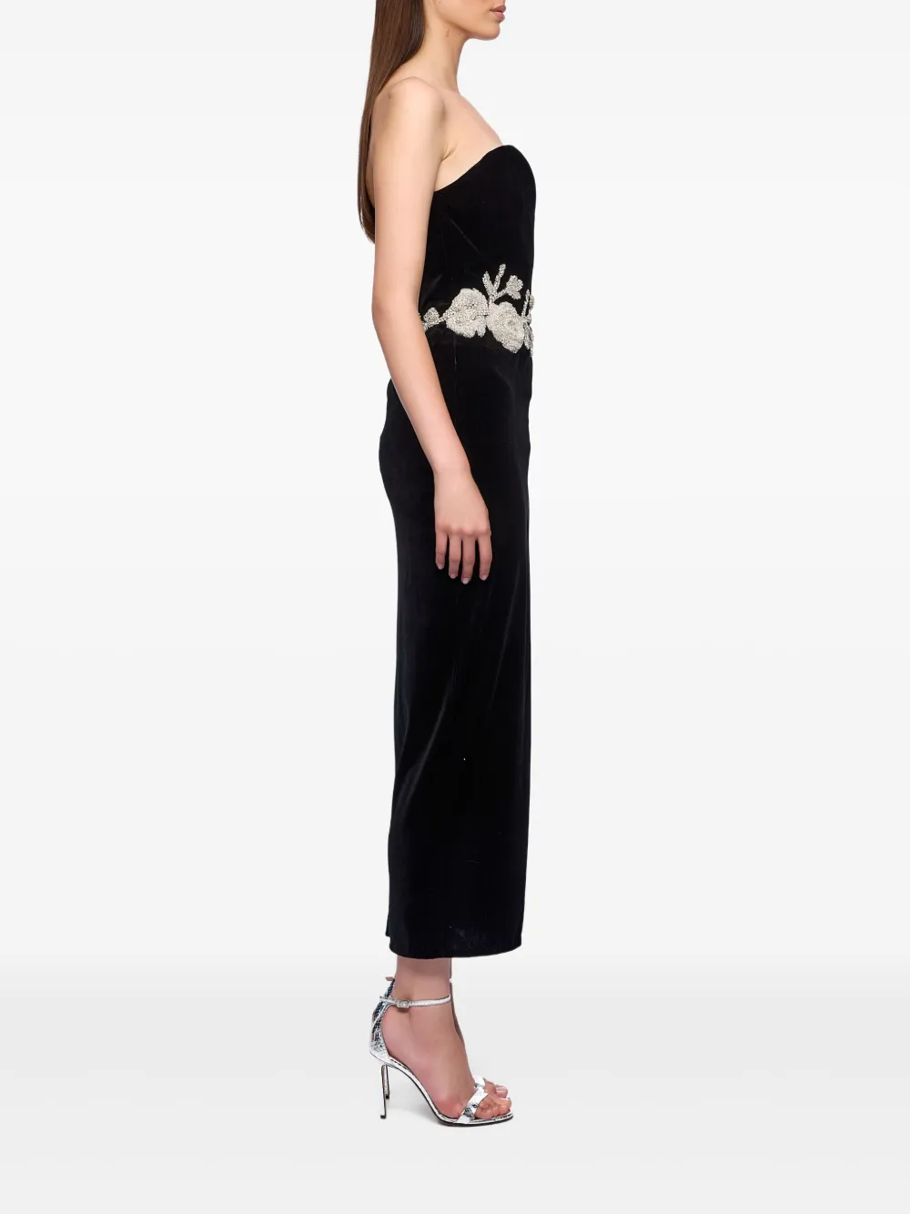 Ana Radu Embellished Velvet Midi Dress In Black