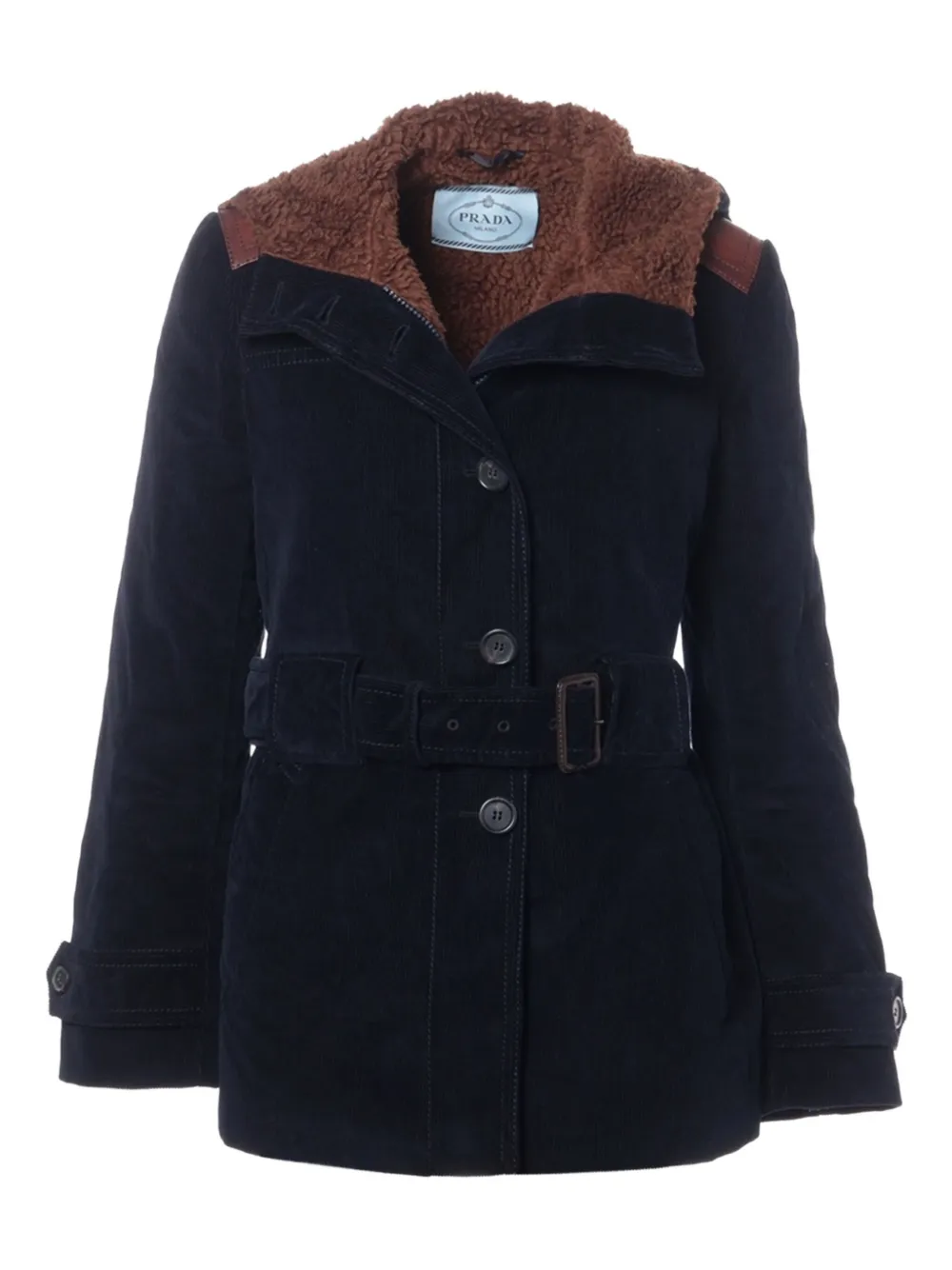 Prada Pre-Owned 2017 Corduroy belt coat - ブルー Prada Pre-Owned 2017 Corduroy belt coat - ブルー
