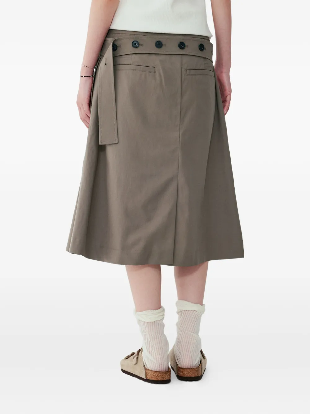 Studio Tomboy Belted Pleated Midi Skirt In Brown