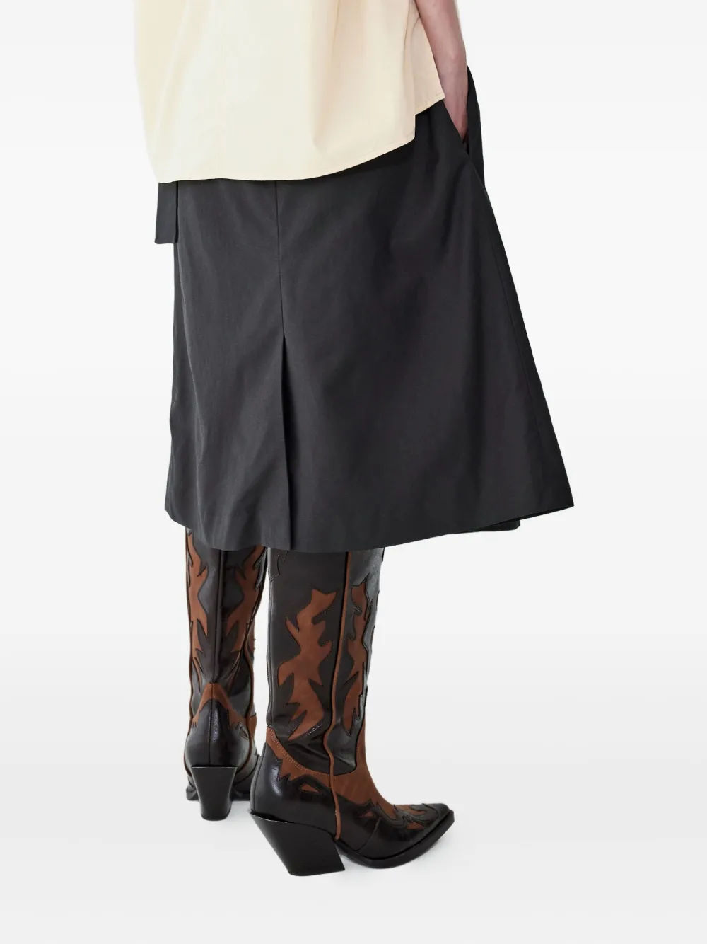 Studio Tomboy Belted Pleated Midi Skirt In Gray