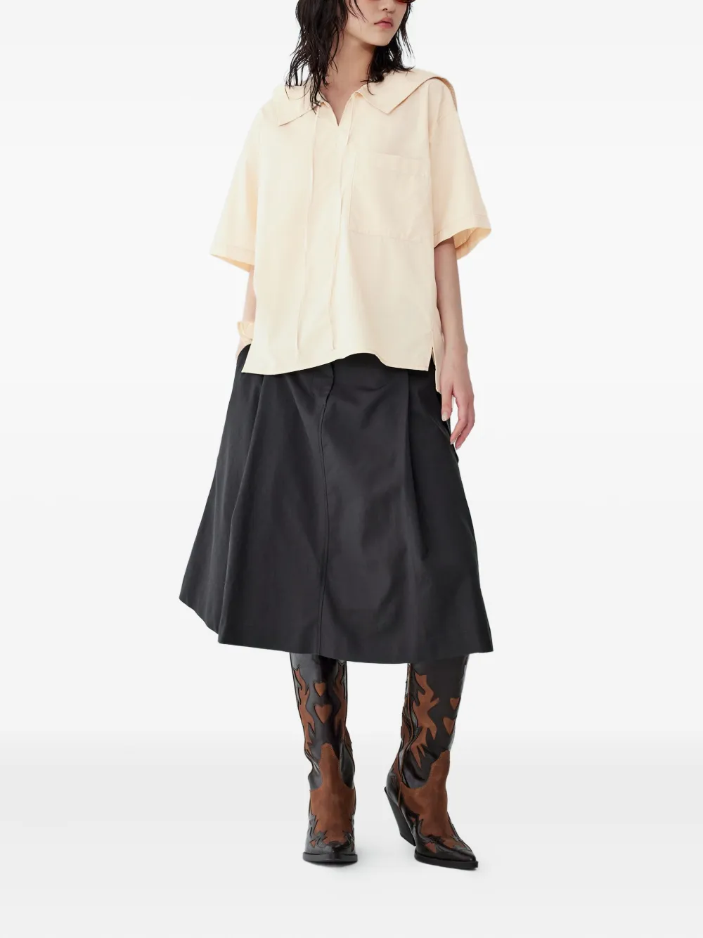 Studio Tomboy Belted Pleated Midi Skirt In Gray