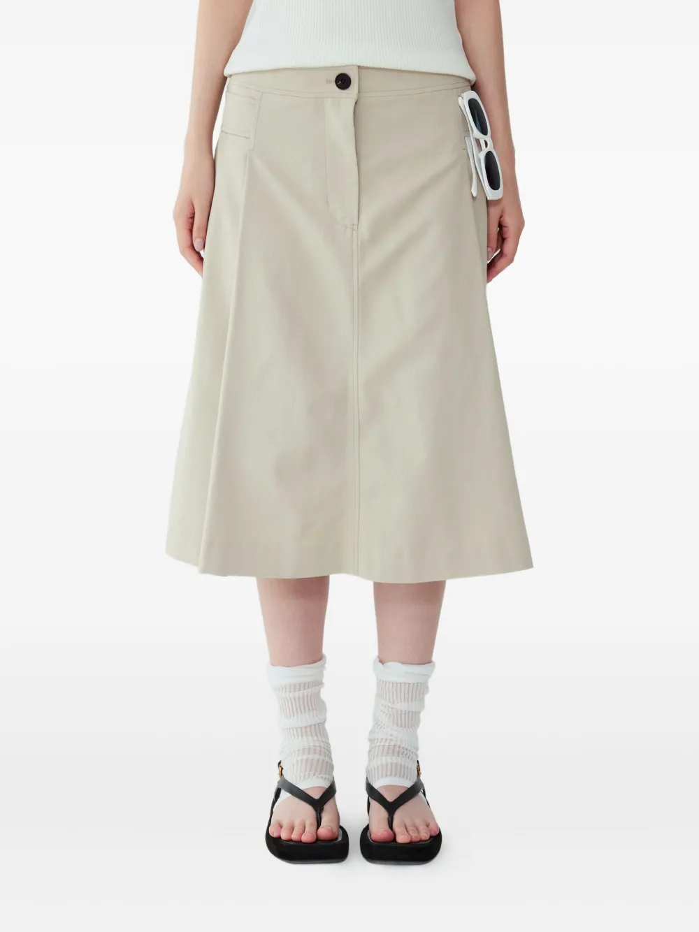 Studio Tomboy Belted Pleated Midi Skirt In Neutral