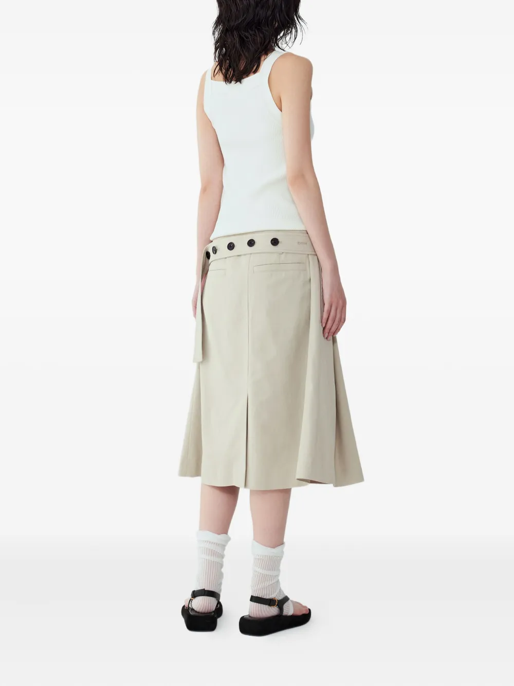 Studio Tomboy Belted Pleated Midi Skirt In Neutral