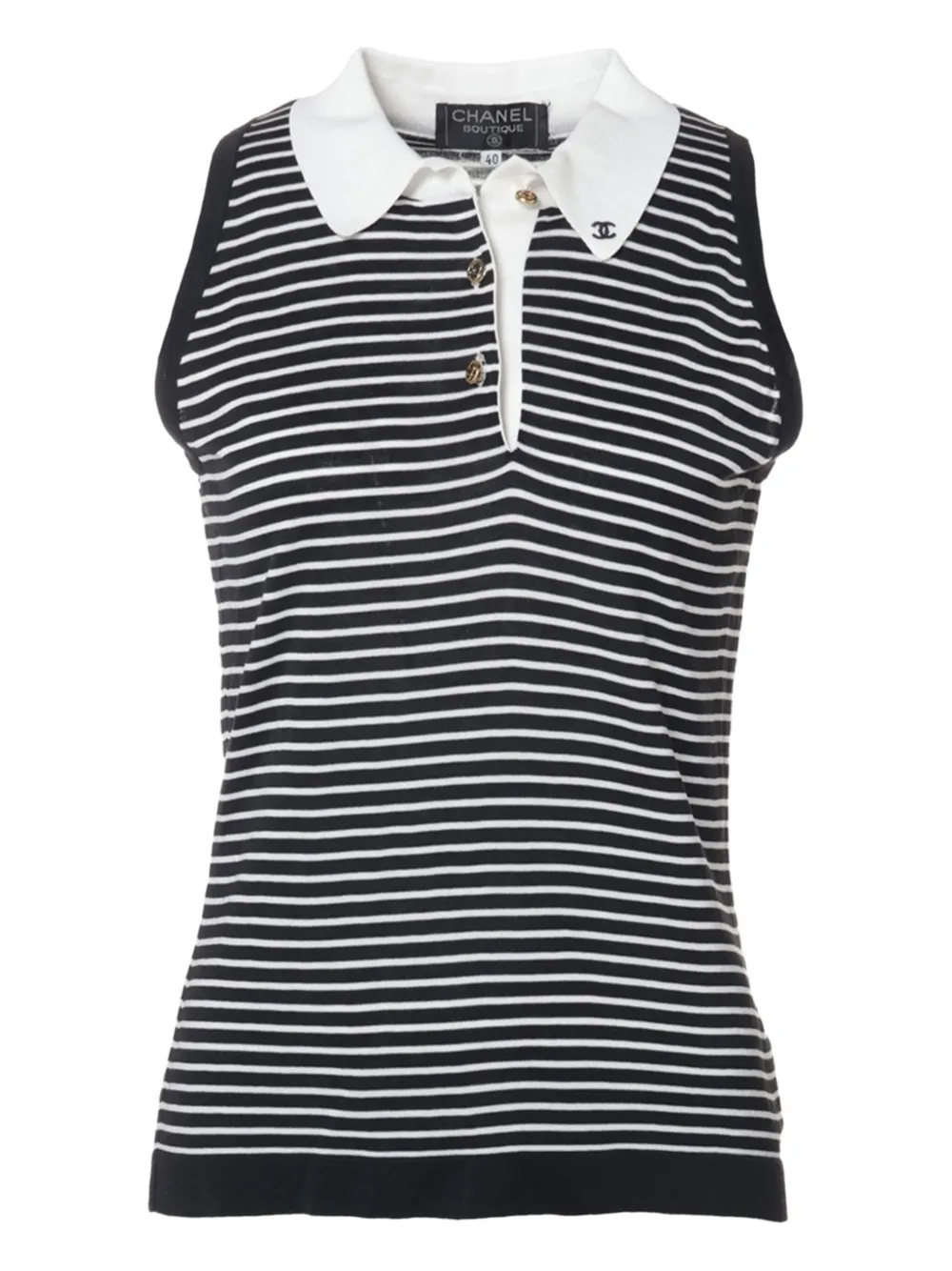 CHANEL Pre-Owned 1990-2000 CC mark striped sleeveless shirt - ブラック CHANEL Pre-Owned 1990-2000 CC mark striped sleeveless shirt - ブラック