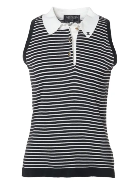 CHANEL Pre-Owned 1990-2000 CC mark striped sleeveless shirt