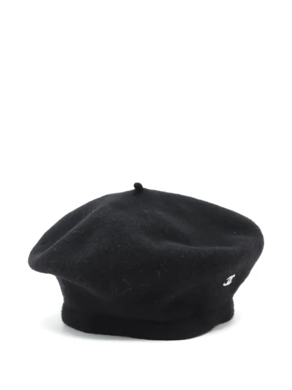 CHANEL Pre-Owned 1990-2000 CC Wool Beret Black FARFETCH ID