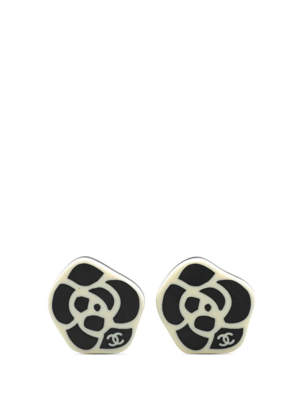 CHANEL Pre-Owned 2003 Resin Gold Plated CC Camellia Clip On Earrings CHANEL Pre-Owned 2003 Resin Gold Plated CC Camellia Clip On Earrings