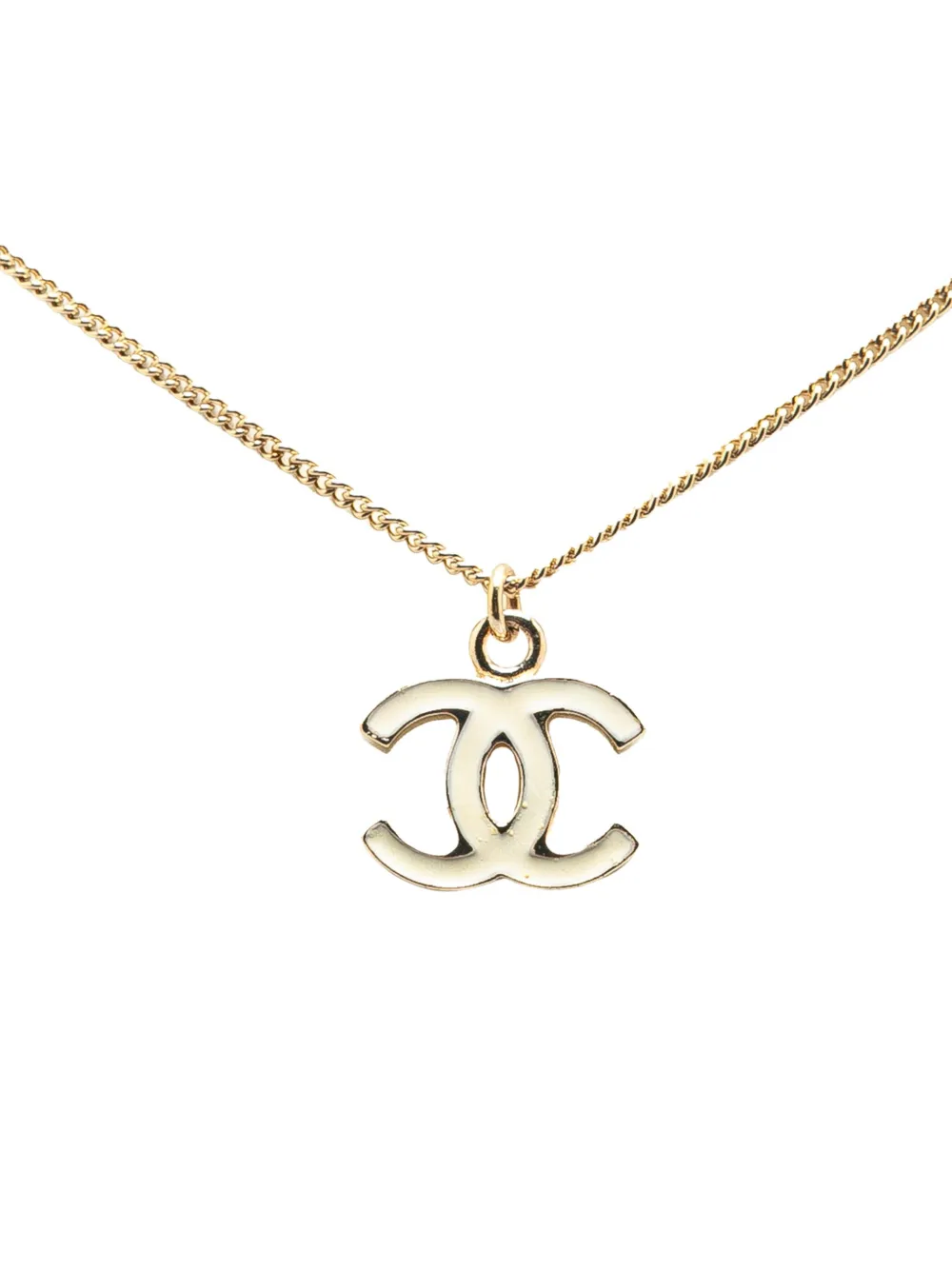Pre-owned Chanel 2006 Gold Plated Enamel Cc Pendant Necklace Costume Necklace