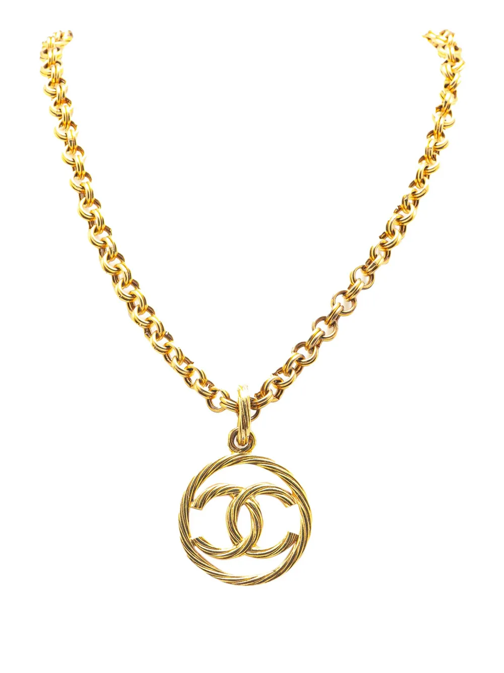 CHANEL Pre-Owned 1993 Gold Plated CC Tornado Pendant Necklace costume CHANEL Pre-Owned 1993 Gold Plated CC Tornado Pendant Necklace costume
