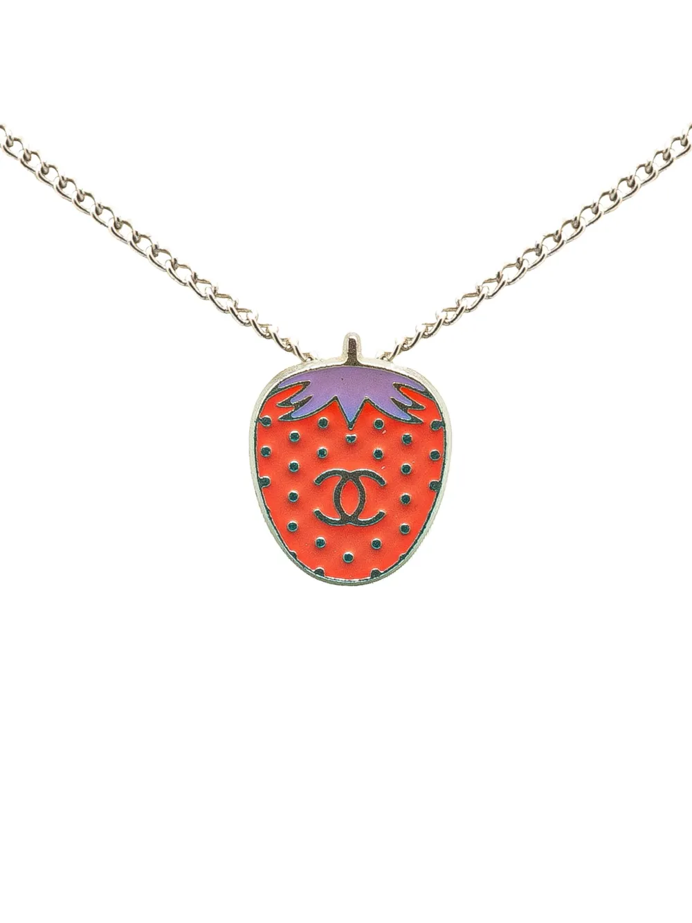 CHANEL Pre-Owned 2004 Silver Plated Enamel CC Strawberry Charm Pendant CHANEL Pre-Owned 2004 Silver Plated Enamel CC Strawberry Charm Pendant