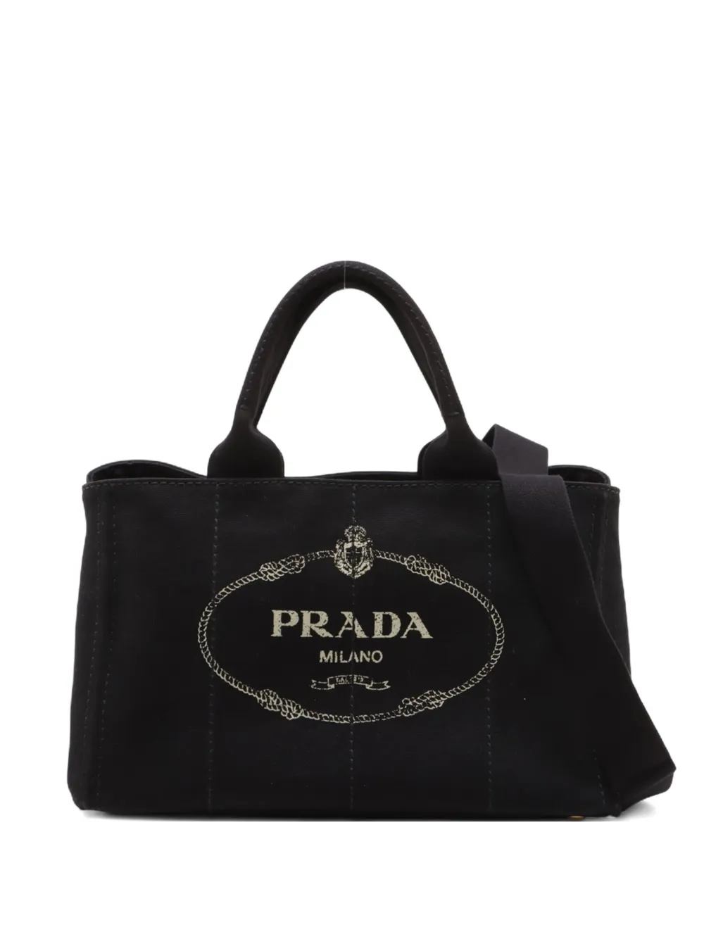 Pre-owned Prada 2000-2020 Canapa Denim M Tote Bag In Black