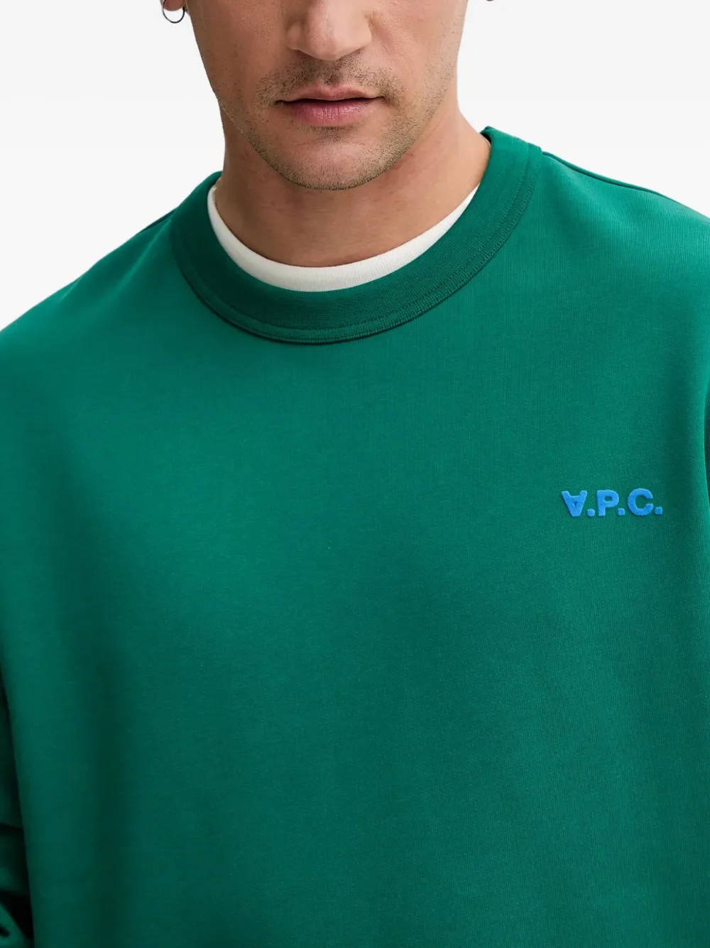 Apc Logo-embroidered Crew-neck Sweatshirt In Green