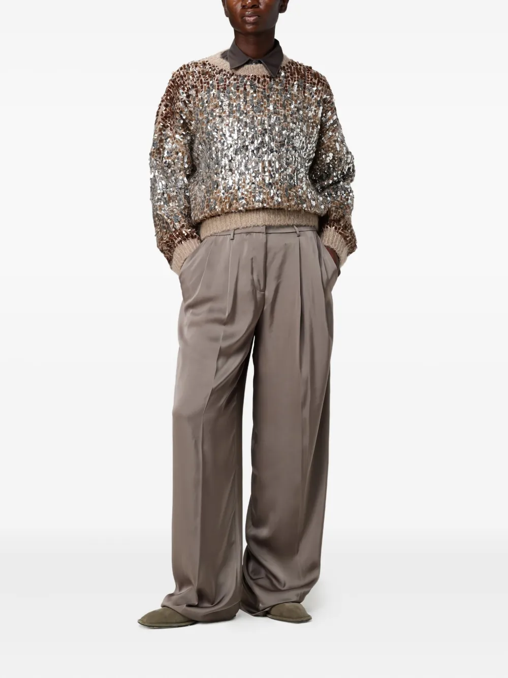 Brunello Cucinelli long-sleeve collared shirt - Bruin