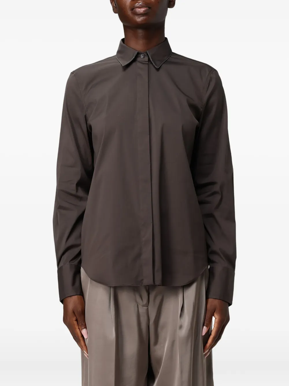 Brunello Cucinelli long-sleeve collared shirt | Brown | Image 1