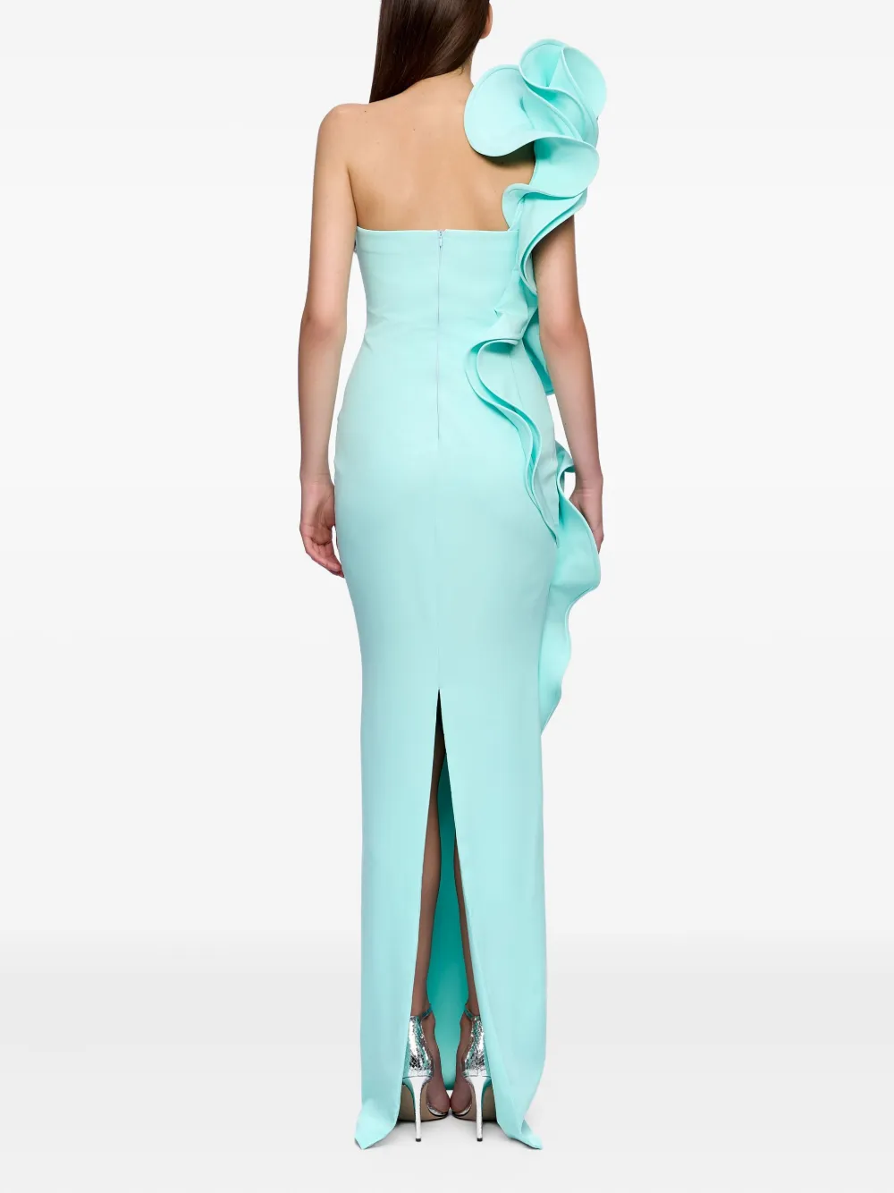 Ana Radu ruffle-detail one-shoulder maxi dress Blauw