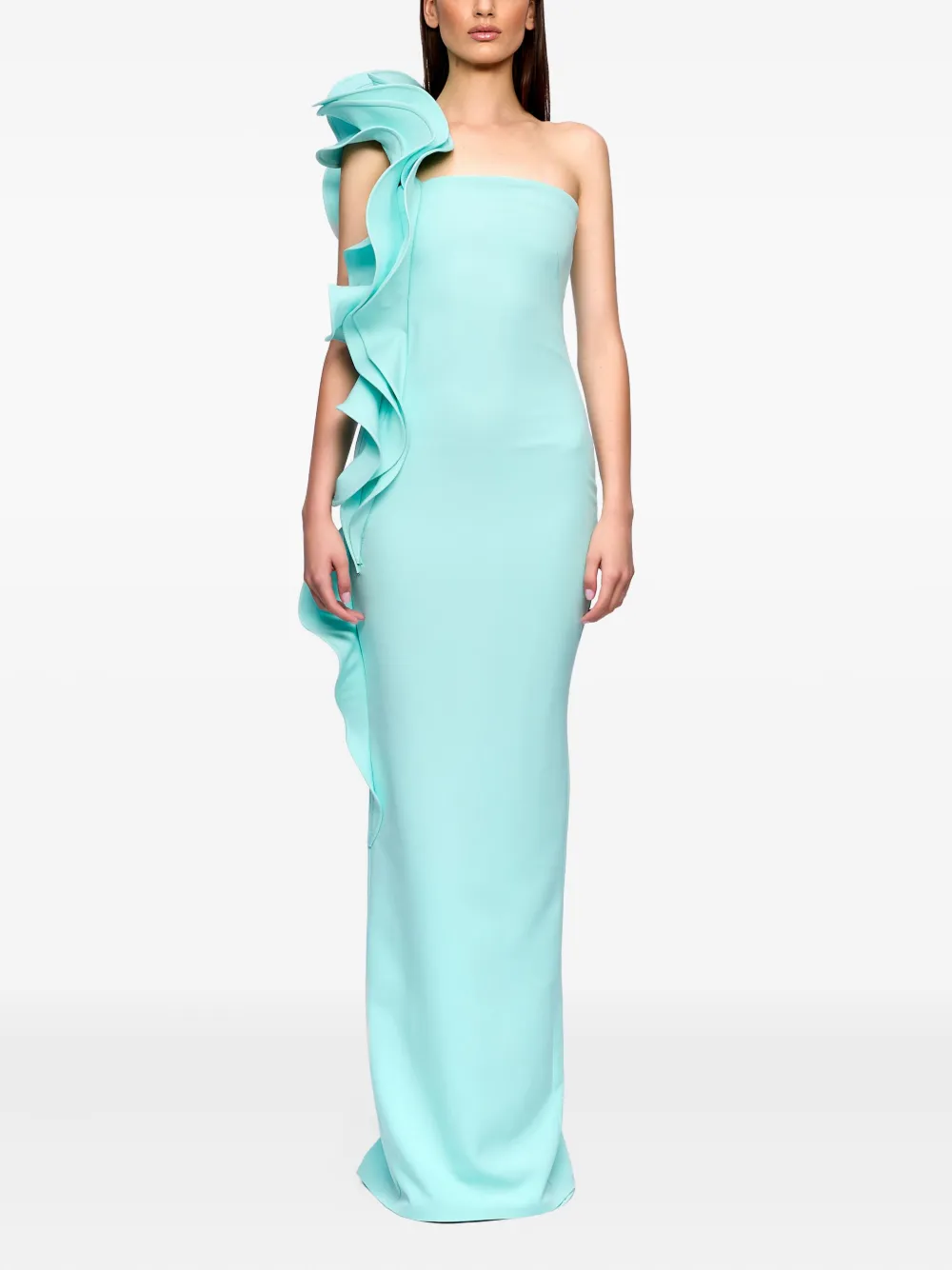 Ana Radu ruffle-detail one-shoulder maxi dress Blauw