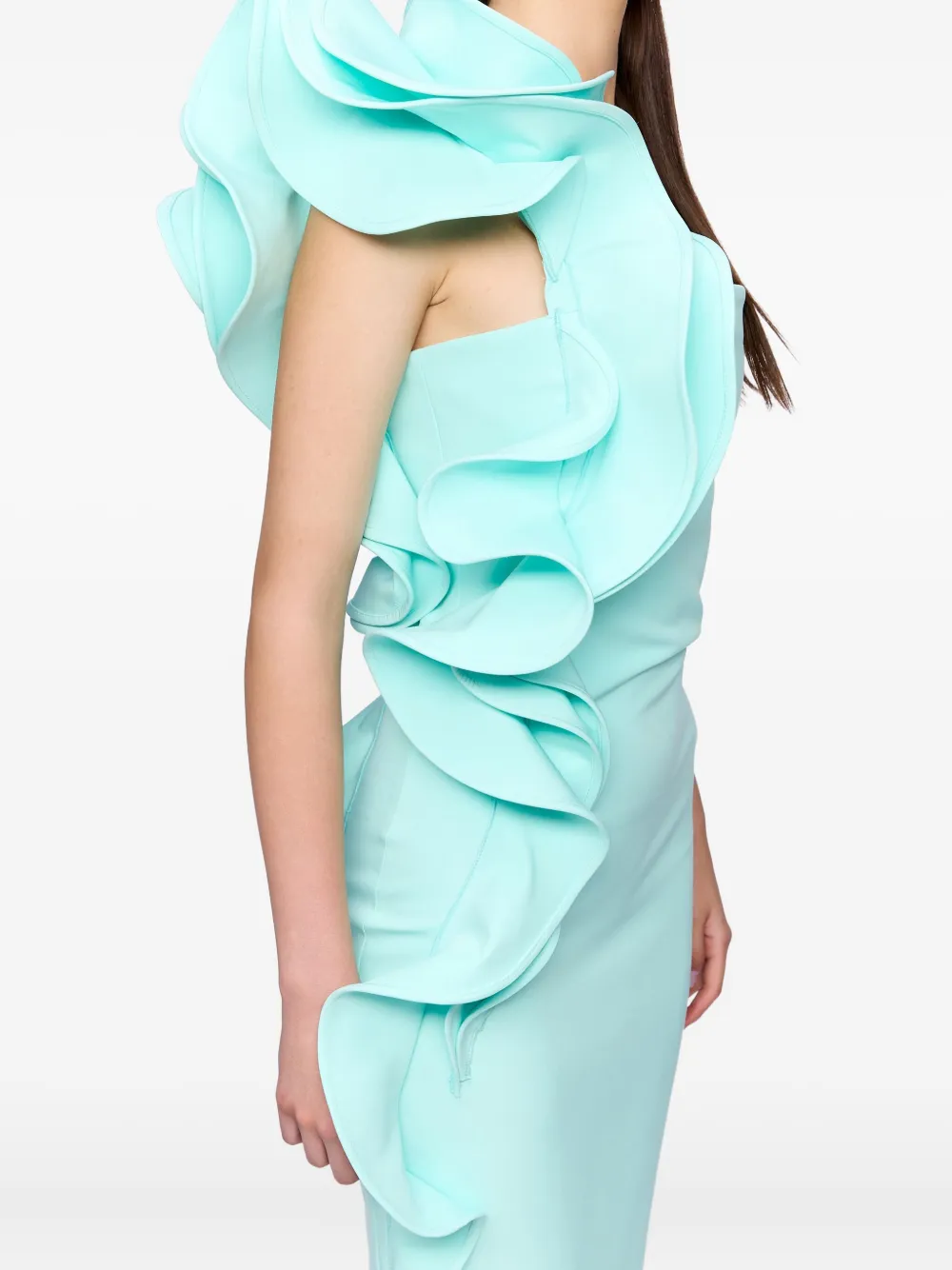 Ana Radu ruffle-detail one-shoulder maxi dress Blauw