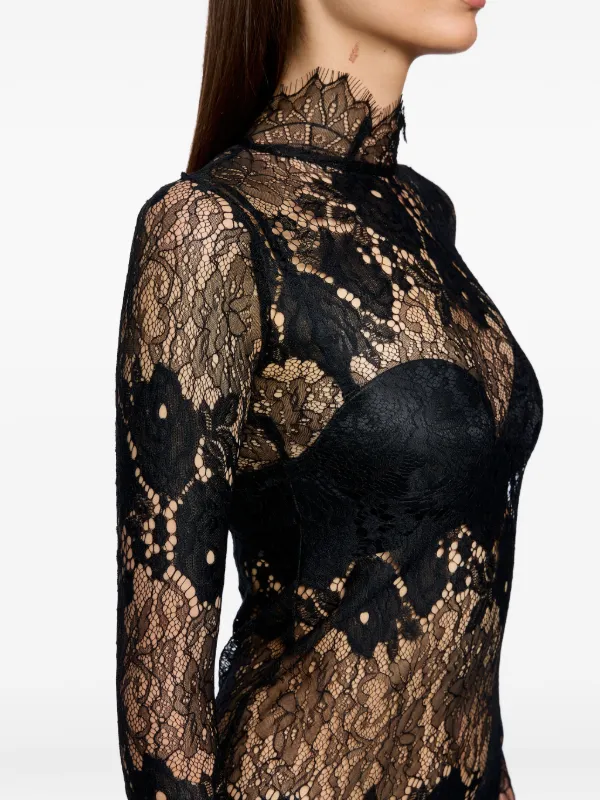 ana radu black dress Ana Radu floral-lace long-sleeve Maxi Dress | Black