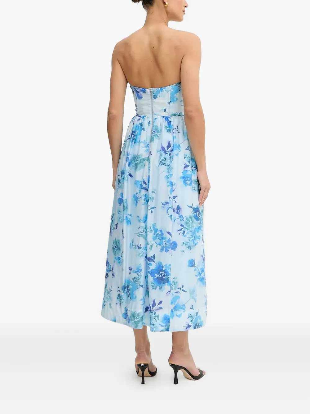 Bardot floral corset midi dress - Blauw