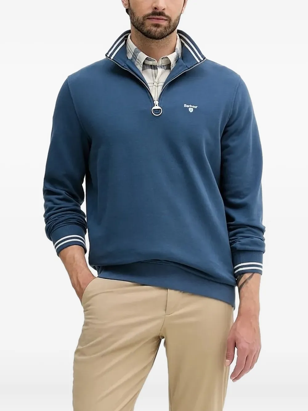 Barbour Half-zip High-neck Sweatshirt In Blue