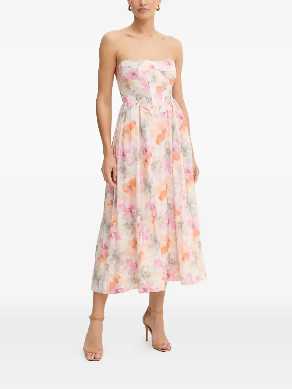 Bardot Lola floral-pattern strapless midi dress - Toni neutri