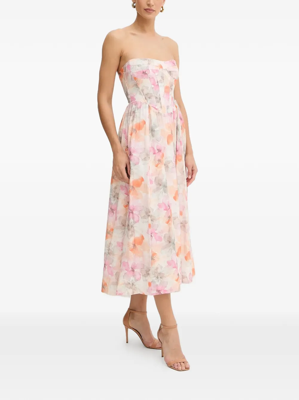 Bardot Lola floral-pattern strapless midi dress - Beige