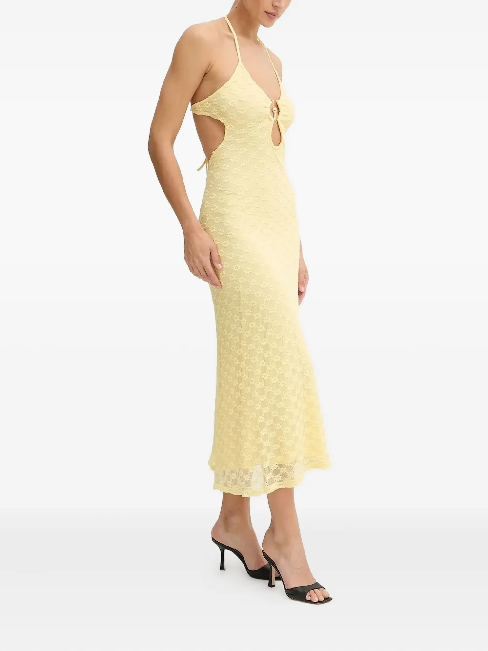 Bardot Rosala Halter-neck Floral-lace Dress In Yellow