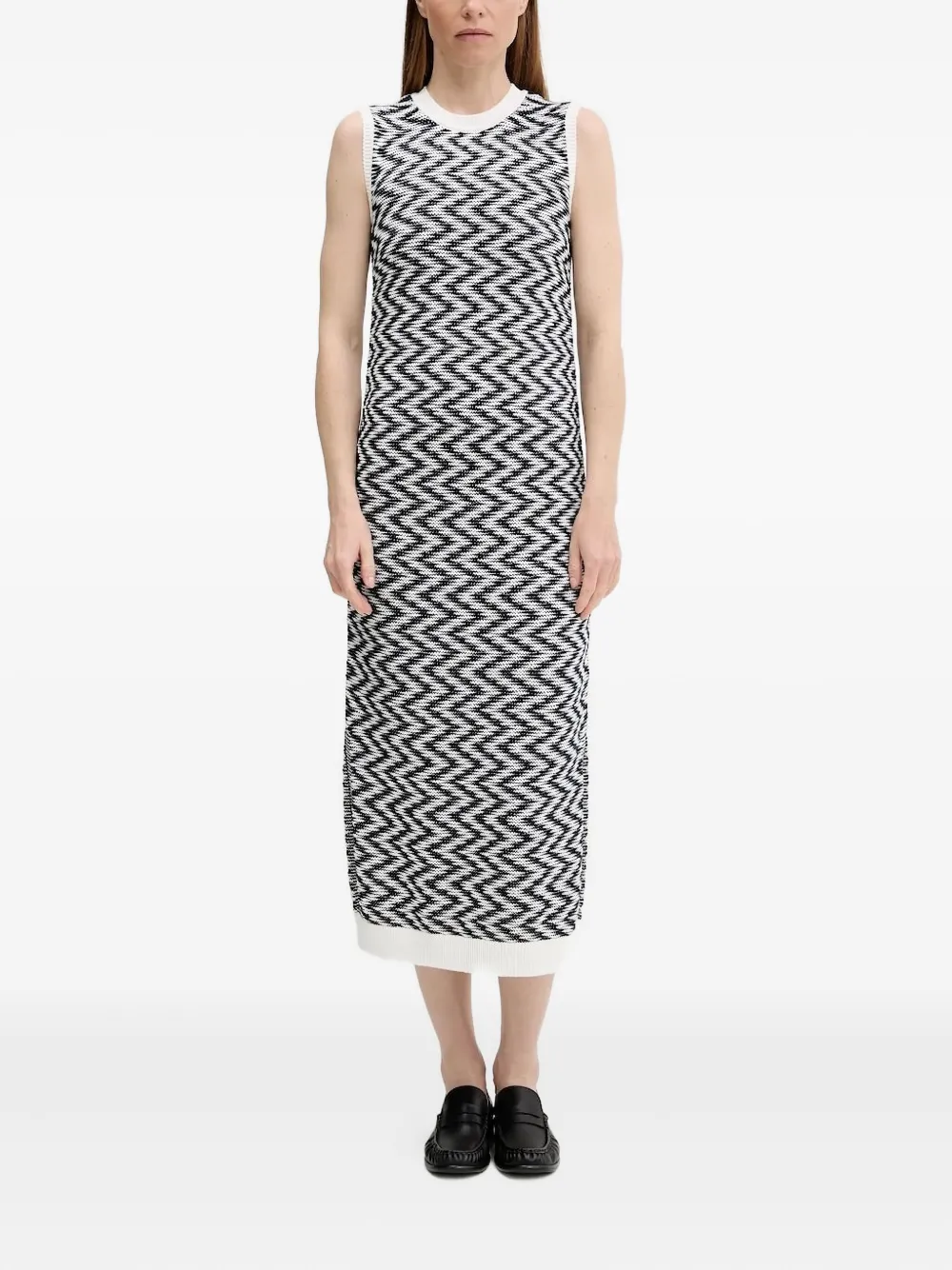 Barbour Mouwloze midi-jurk met chevron patroon Zwart