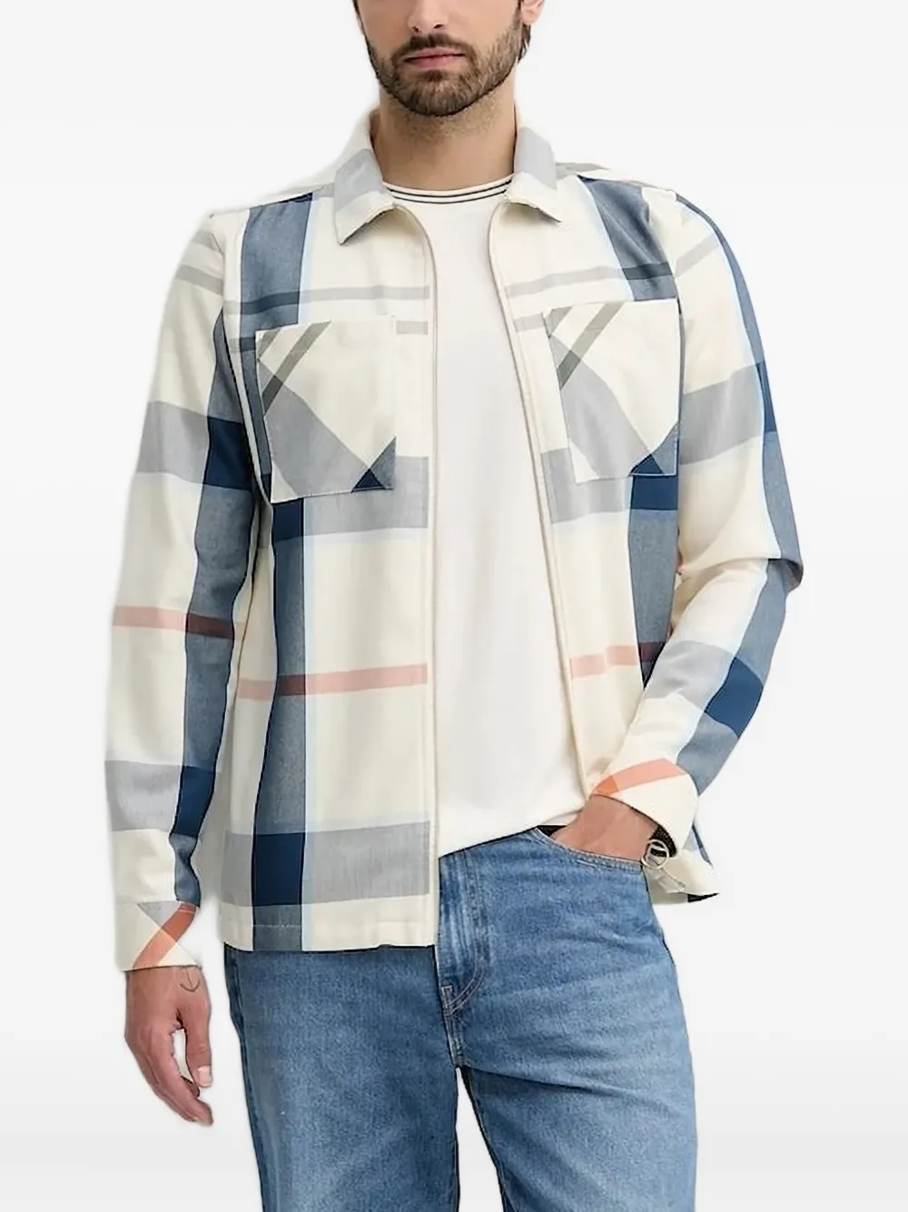 Barbour checked zip-front shirt Beige