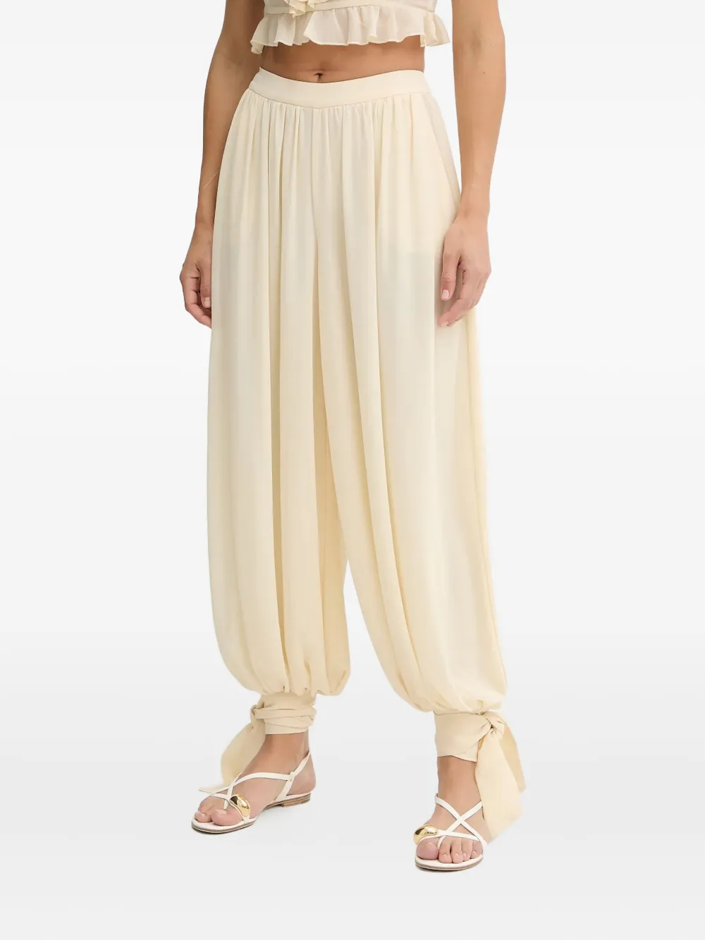 Bardot Tie-cuff Gathered Trousers In Neutral