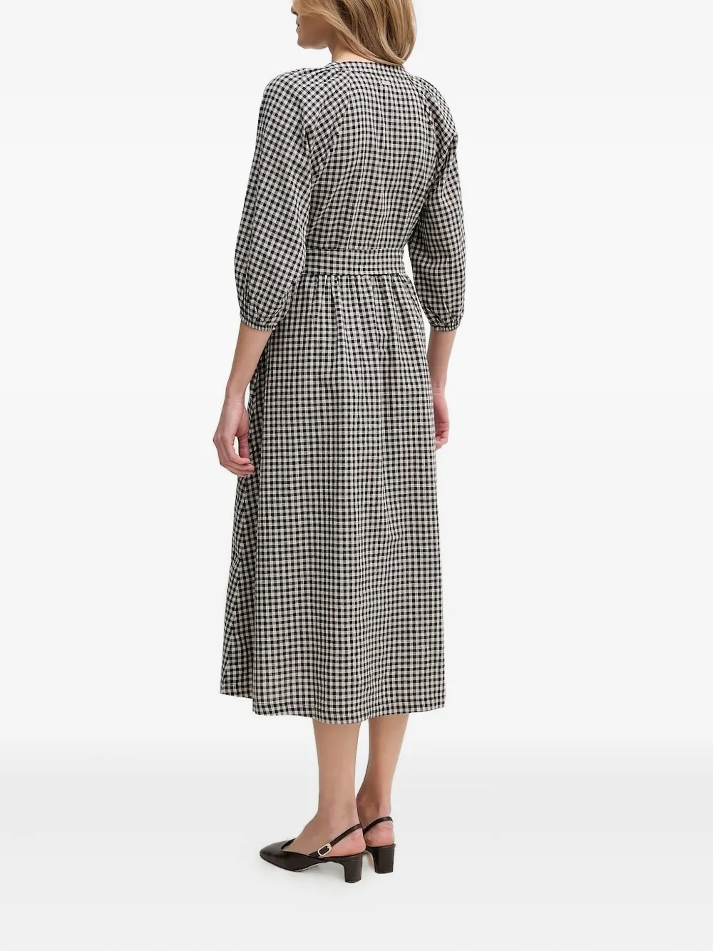 Barbour gingham belted midi dress - Blauw
