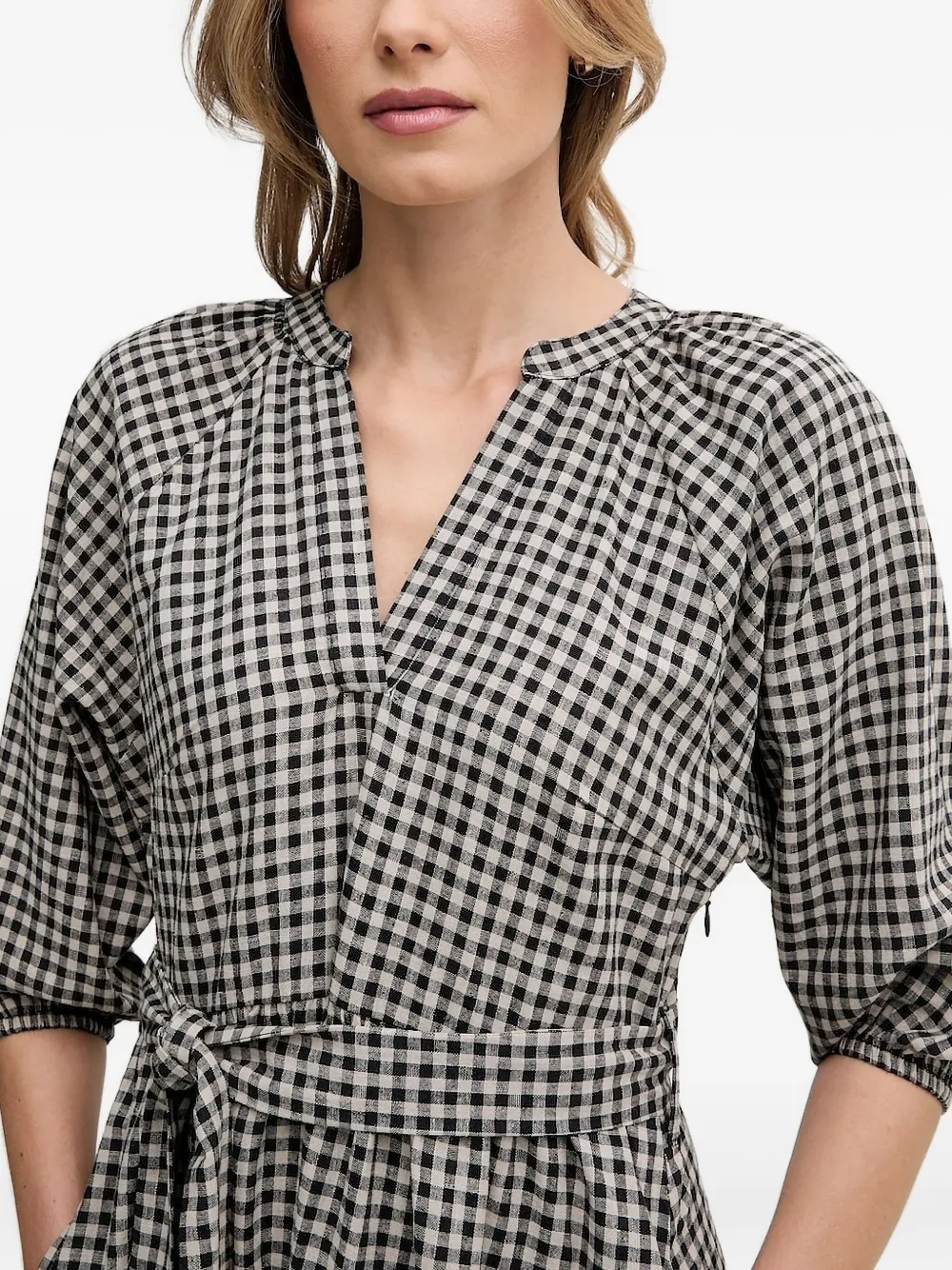 Barbour gingham belted midi dress Blauw