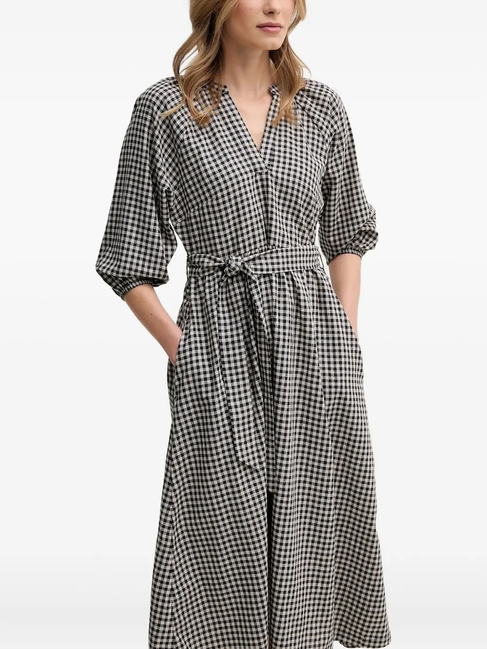 Barbour gingham belted midi dress Blauw