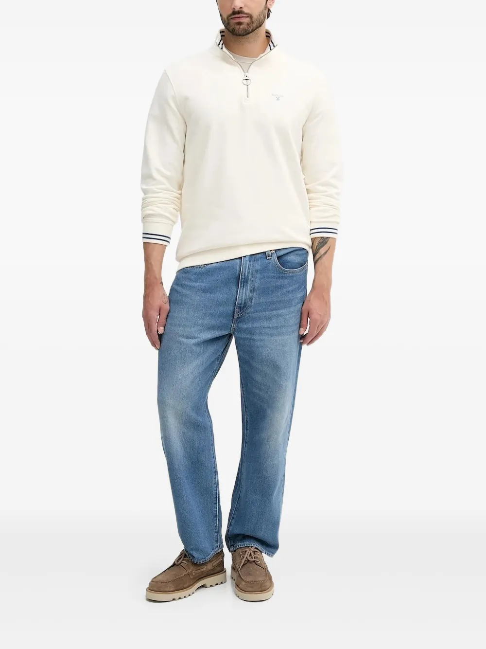 Barbour Half-zip High-neck Sweatshirt In White