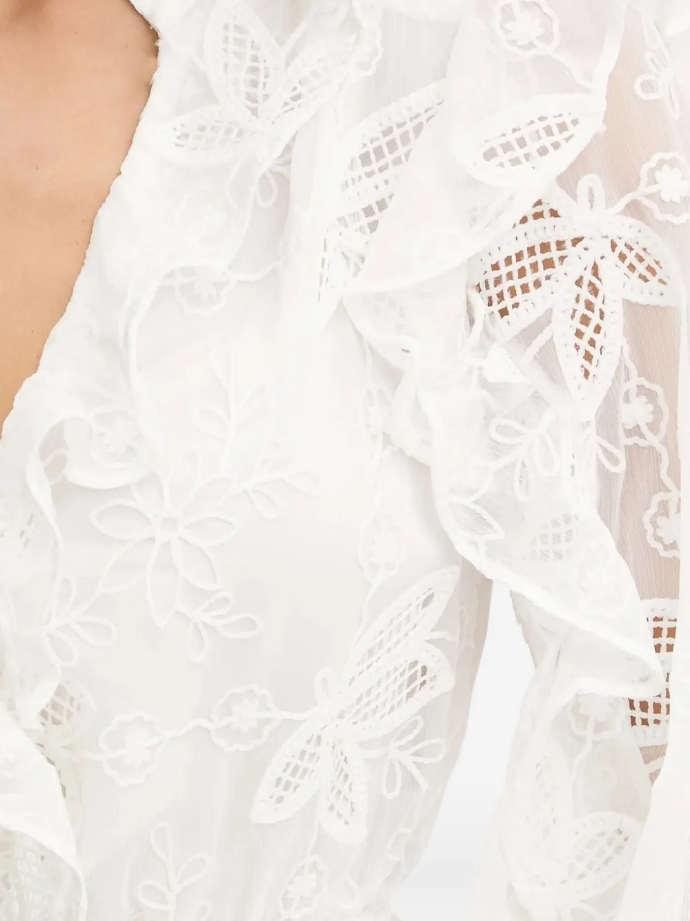 Bardot Embroidered Ruffled Top In White