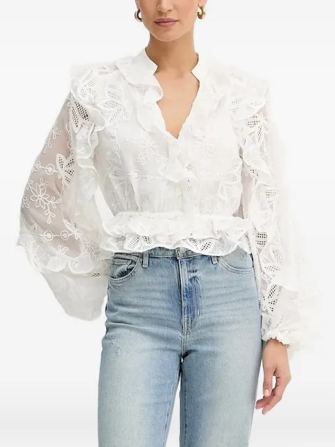 Bardot embroidered ruffled top