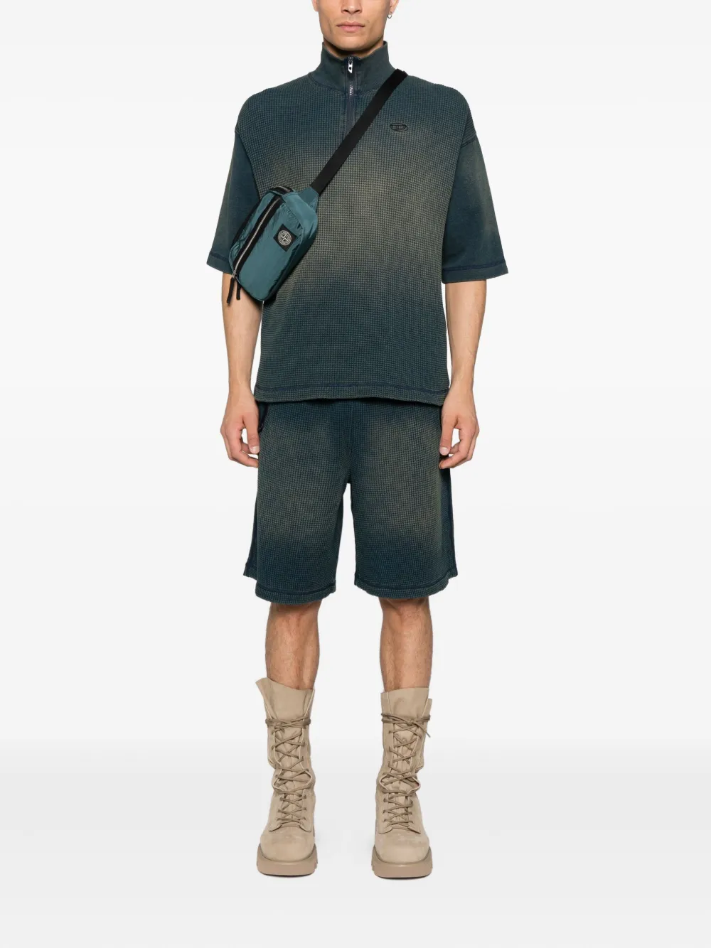 Diesel Katoenen T-shirt met halve rits Blauw